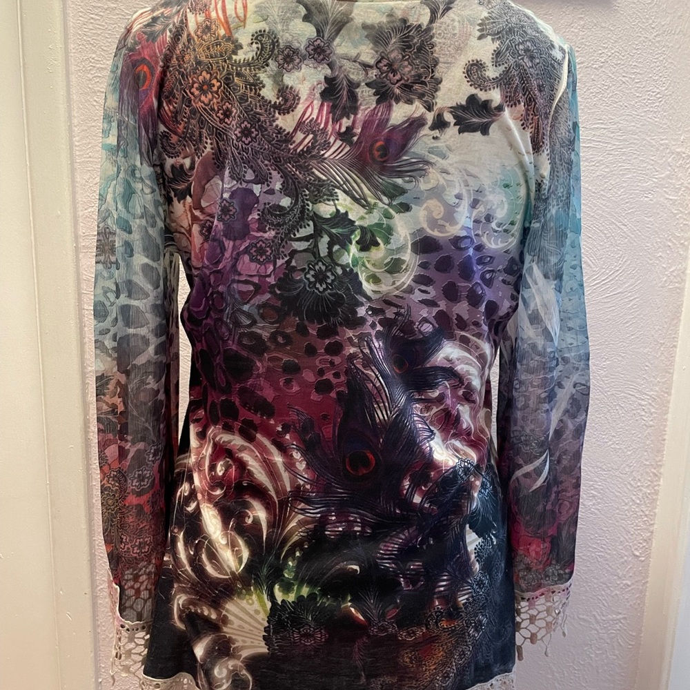 Vibrant Purple and Blue Graphic Blouse - Picture 3 of 4